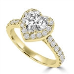 Diamond Essence 1 Ct. Heart In Four Prongs And Surrounded By Melee, 2.50 Cts.T.W. In 14K Solid Yellow Gold.