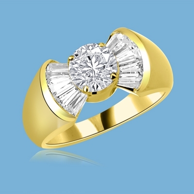 Cunegonde - As Voltaire Says "Tend your garden", say  it with this Ring, 1.5 Cts. T.W. with 1 Ct. Round Brilliant Center and 10 Baguettes, in 14K Solid Gold.
