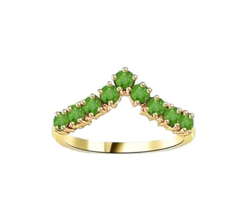 Stacking Ring V-shaped Emerald ring in 14K Solid Yellow Gold