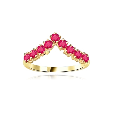 Stacking Rings-V-shaped Ruby rings in yellow gold