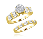 Aeneas and Dido - Brilliant Wedding Set, 2.8 Cts. T.W, 1.0 Ct. Solitaire and Sqaure Baguettes in Bar Setting, in 14K Solid Gold.