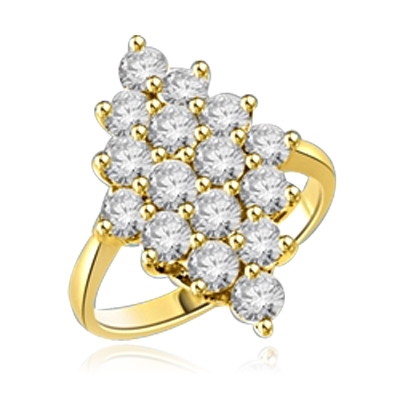 Queen Of Diamonds - Cluster Ring, 1.6 Cts. T.W with Melee Stones appropriately set in a glittering Diamond shape. 14K Solid Gold.