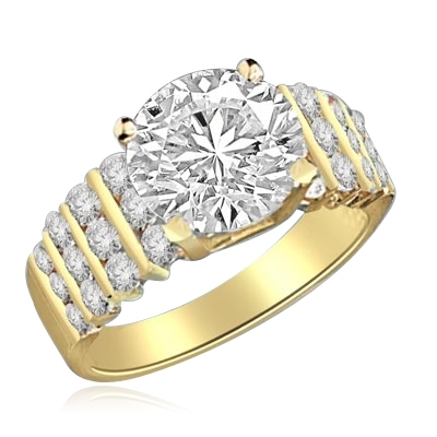 Ring – 3 ct round diamond, round jewels in ranks of gold