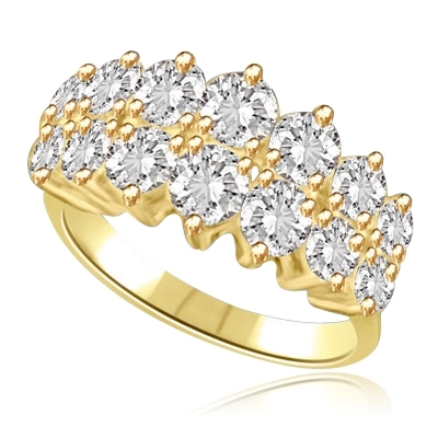 Prong Set Designer Ring with Artificial Round Brilliant Diamonds by Diamond Essence set in 14K Solid Yellow Gold