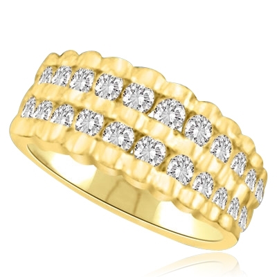 Channel Set Ribbed Ring with Lab-created Round Brilliant Diamonds by Diamond Essence set in 14K Solid Yellow Gold