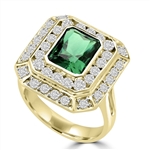 Diamond Essence Cocktail Ring With 2.50 Cts. Emerald Essence Radiant Emerald In Center Round Melee Around It, 4.50 Cts.T.W. In 14K Solid Yellow Gold.