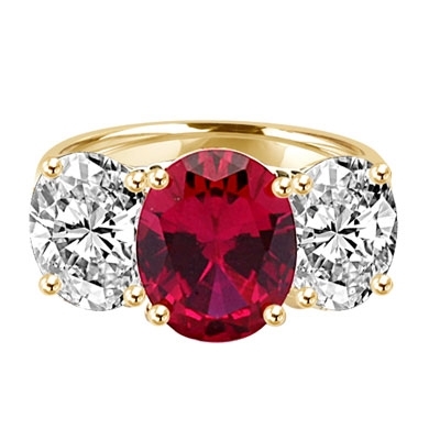 Three stone Jaw dropping oval Ruby stone ring