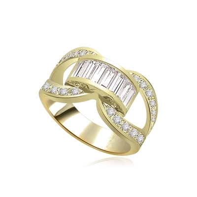 gold band-round stones on sides & baguettes center