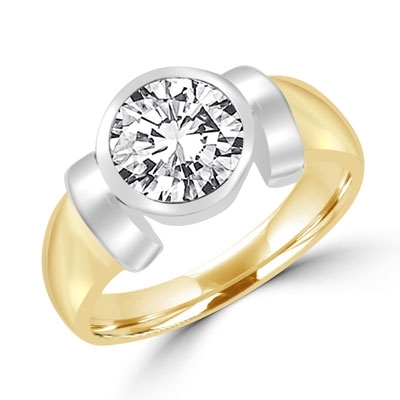 Solitaire Ring with 2ct. Round Brilliant  Diamond Essence, bezel set in 14k Solid Yellow Gold.