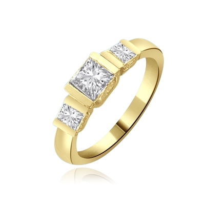Cool & Trendy band with three princess cut Diamond ring in solid gold