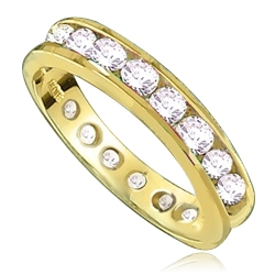 Eternity Band--Flawless round-brilliant Diamond Essence masterpieces completely encircle this channel set wedding band. 2.0 Cts T.W. set in 14K Solid Yellow Gold.