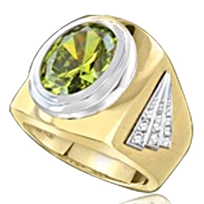 Man's classy wide bodied Ring, two-tone, with Oval cut center stone set in 14K Solid Yellow Gold, 6.15 Ctw.T.W.