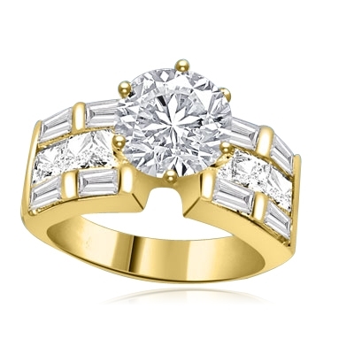 Princess cut gems,baguettes in solid gold ring