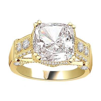 four-carat solid yellow gold cushion-cut stone