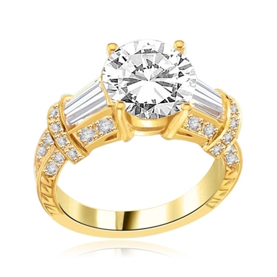 3 ct. classic 14K Solid Yellow Gold ring with a stunning Diamond Essence round-cut center stone