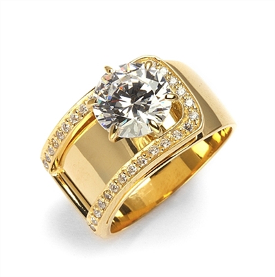 Beauty to Behold. A unique design with 2 Ct. Center and ascending band with round melees. 2.5 Cts. T.W. In 14k Solid Yellow Gold.