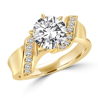 Intertwined Love! Brilliant 2 Ct Center in perfect harmony with twirling band of Round Stones. 2. 5 Cts. T.w. In 14k Solid Yellow  Gold.