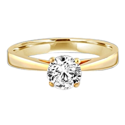 Tiffany Set Solitaire on Wide Band. 0.75 Cts. In 14k Solid Yellow Gold.