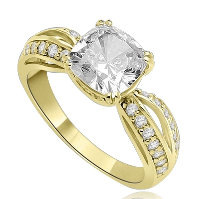 Cushion Cut Tiffany Set Ring - 3.5 Cts. T.W. In 14k Solid Yellow Gold.