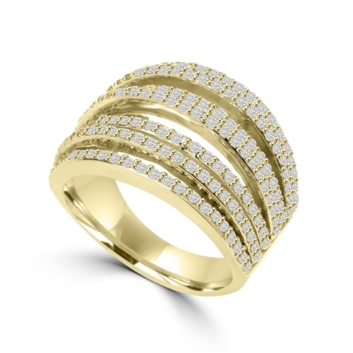 Diamond Essence Ring With Seven Rows of Melee, 1.50 Cts.T.W. In 14K Solid Yellow Gold.