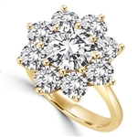 Diamond Essence Floral Design Ring with 2 Cts. Round Brilliant Center and 0.30 Ct. Each In Surrounding, 4.40 Cts.T.W. In 14K Yellow Gold.