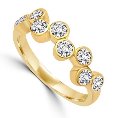 Diamond Essence Ring with 0.20 Ct. Each Round Brilliant Stone In 14K Solid Yellow Gold ZigZag Bezel Setting.