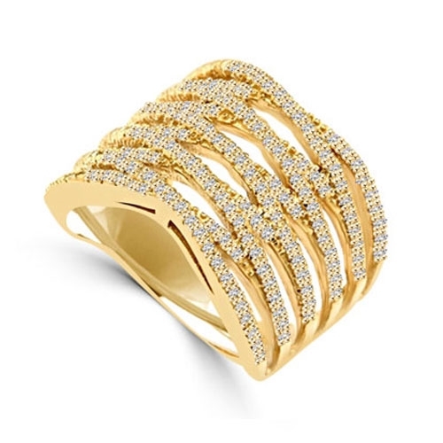 Diamond Essence Designer Cocktail Ring With Brilliant Melee, Set in 14K Solid Yellow Gold CrissCross Setting.