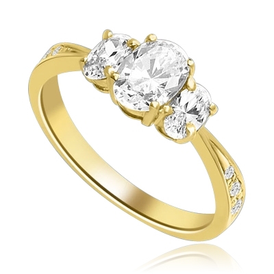 Cool Chic 3 Oval Stone Ring in Tiffany Band, 2 Cts. T.W. In 14k Solid Yellow Gold.