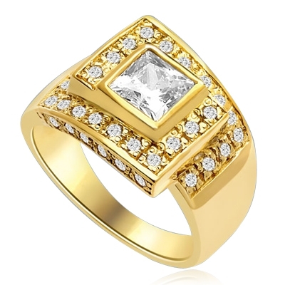 A Designer's Dream Ring that defies all ordinary! 1.5 Ct. Princess Cut is set in mesemerizing maze of channel set round accents. Approx. 3 Cts. T.W. In 14k Solid Yellow Gold.