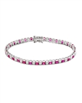 Diamond Essence and Ruby Essence princess cut tennis bracelet, each stone of 0.20 ct. in alternate setting in Platinum Plated Sterling Silver. 10.4 cts.t.w.