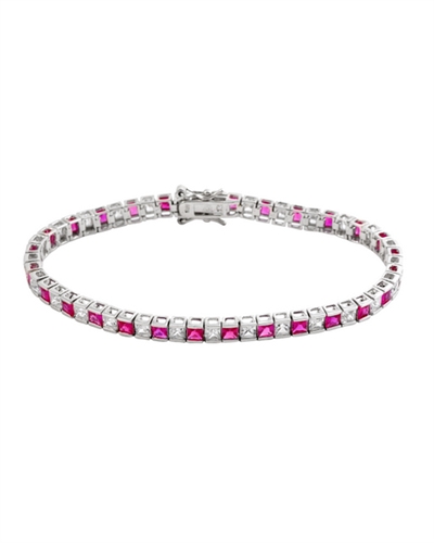 Diamond Essence and Ruby Essence princess cut tennis bracelet, each stone of 0.20 ct. in alternate setting in Platinum Plated Sterling Silver. 10.4 cts.t.w.