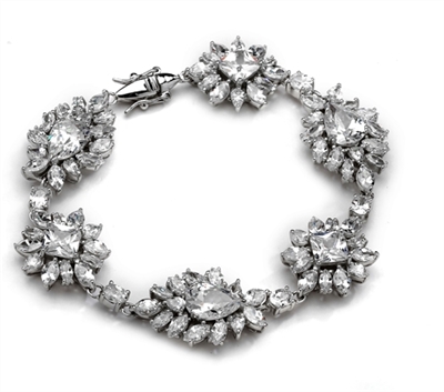 Diamond Essence Party wear Bracelet, 30 Cts.T.W with beautiful creation of Brilliant Pear,Princess,Marquise and Oval Stones, in Platinum Plated Sterling Silver.