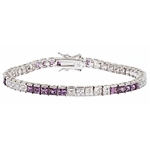 Diamond Essence tennis bracelet, 0.20 carat each, princess cut Amethyst and Diamond Essence stones set in alternate group of 5 stones. 10.4 cts.t.w. set in Platinum Plated Sterling Silver.