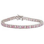 Diamond Essence and Pink Essence princess cut tennis bracelet, each stone of 0.20 ct. in alternate setting in Platinum Plated Sterling Silver. 10.4 cts.t.w.