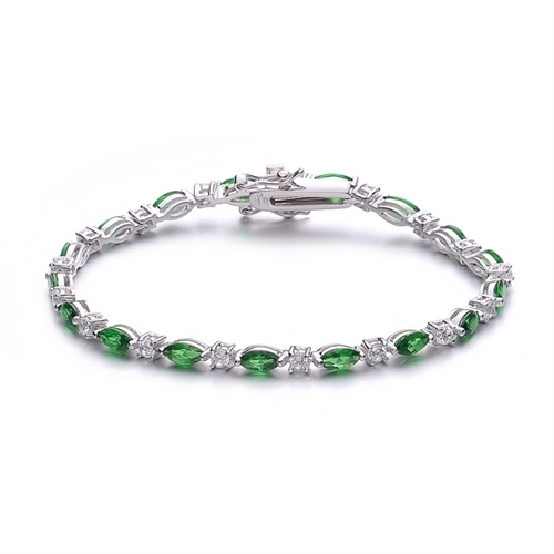 Diamond Essence Silver Bracelet With Green and White Stones Placed Alternately For A Glamorous Look