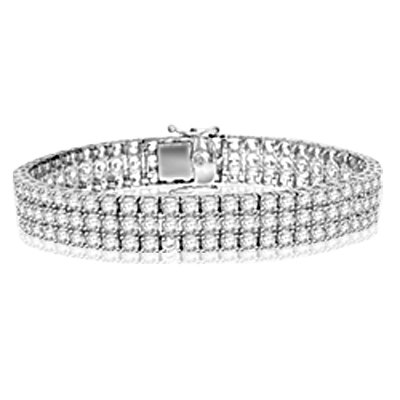 A majestic looking bracelet showing off three rows of Diamond Essence round brilliant masterpieces, 16.0 cts.t.w. in Platinum Plated Sterling Silver.