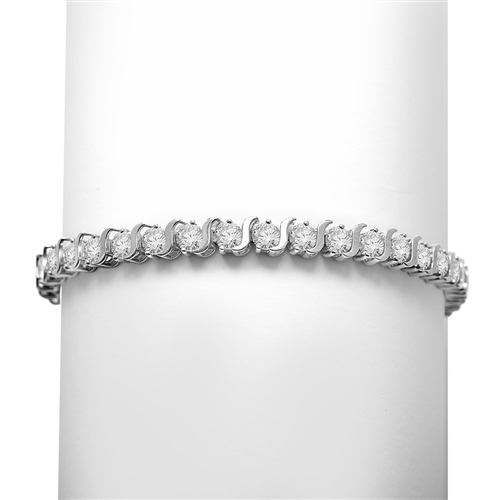 7" long S-Curves Bracelet with Round Brilliant Diamond Essence Stones, 7.50 Cts. T.W. in Platinum Plated Sterling Silver.