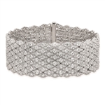 Designer Mesh Bracelet With Diamond Essence Round Brilliant And Melee In Platinum Plated Sterling Silver.