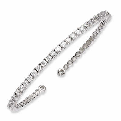 Platinum Plated Sterling Silver Cuff Bracelet, 2.9 mm width, 31 Round Brilliant Diamond Essence stones set in four prongs setting. Approximate 3.0 cts.t.w.