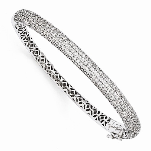 Pave Set Bangle Bracelet with Lab-made Round Brilliant Melee by Diamond Essence set in Sterling Silver