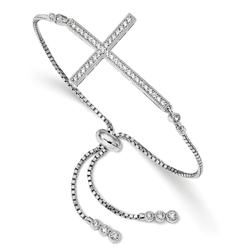 Diamond Essence Sideways Cross Adjustable Bracelet, 1.0 Ct.t.w. in Platinum Plated Sterling Silver.