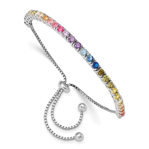 Diamond Essence Adjustable Bracelet With Multi Color Round Brilliant Stones in prong setting of Platinum Plated Sterling Silver, 5.0 Cts.t.w.