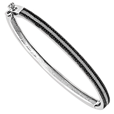 Bracelet Bangle with  three rows of  Round cut Ember Essence and  Diamond Essence, 2.25 Cts.T.W. set in Platinum Plated Sterling Silver.