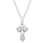 Cross Pendant with Round Diamond Essence 1.80 Cts. T. W. in Platinum Plated Sterling Silver.