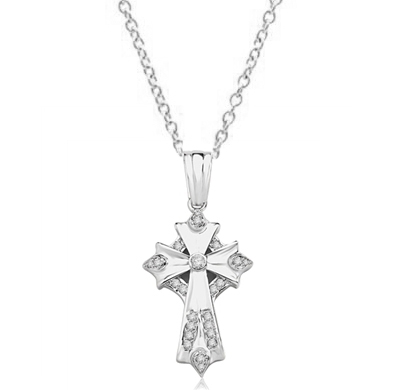Cross Pendant with Round Diamond Essence 1.80 Cts. T. W. in Platinum Plated Sterling Silver.