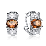 Prong Set Gemstone Earrings with Simulated Oval Cut Chocolate Diamonds by Diamond Essence set in Sterling Silver