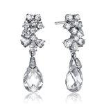 Designer Drop Earrings With Diamond Essence Round Brilliant And Pear Cut stone forming a Floral Design, French Cut Pear Dangle enhance the Beauty, 8 Cts.T.W. in Platinum Plated Sterling Silver.
