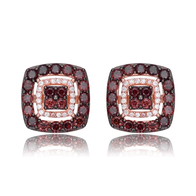 Diamond Essence Rose Plated Square Stud Earrings with Diamond And Chocolate Essence Stones, 4 Cts.T.W.