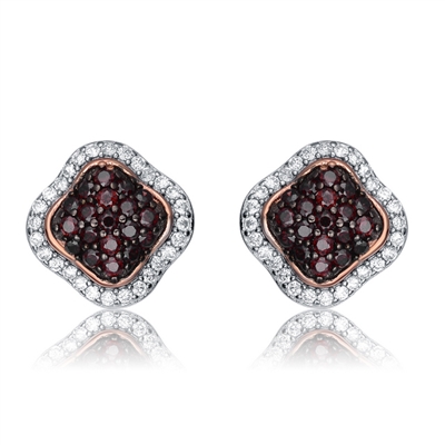 Diamond Essence Platinum Plated Spade Stud Earrings with Diamond And Chocolate Stones, 3 Cts.T.W.