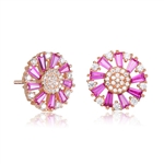 Diamond Essence Designer Stud Earrings With Ruby Baguettes and Melee, 2.10 Cts.T.W in Rose Plated Sterling Silver.
13mm W x13mm L